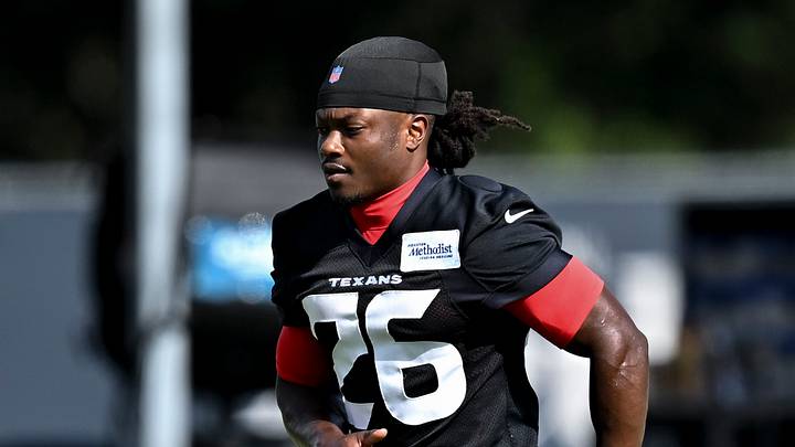 Jun 10, 2026; Houston, Texas, USA; Houston Texans running back Noah Whittington participates in a drill during the team’s minicamp at Houston Methodist Training Center. Mandatory Credit: Maria Lysaker-Imagn Images Jun 10, 2026; Houston, Texas, USA; Houston Texans running back Noah Whittington participates in a drill during the team’s minicamp at Houston Methodist Training Center. Mandatory Credit: Maria Lysaker-Imagn Images