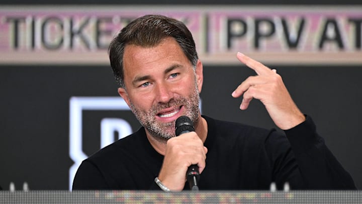  Eddie Hearn is seen during a press conference at The Glasshouse on the Gold Coast, Monday, January 06, 2025.