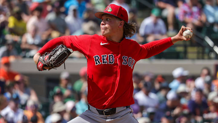 Mar 6, 2026; Lakeland, Florida, USA; Boston Red Sox pitcher Connelly Early (71) pitches during the fourth inning against the Detroit Tigers at Publix Field at Joker Marchant Stadium. Mandatory Credit: Mike Watters-Imagn Images