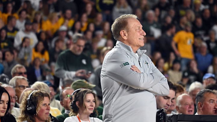 Michigan State men's basketball coach Tom Izzo takes it all in before the start of the Spartans' exhibition at Northern Michigan University in the Superior Dome on Sunday, Oct. 13 in Marquette, MI.