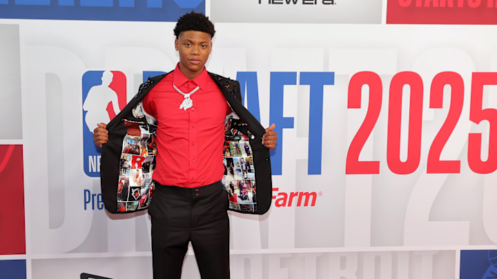 Ace Bailey arrives before the first round of the 2025 NBA Draft at Barclays Center. 