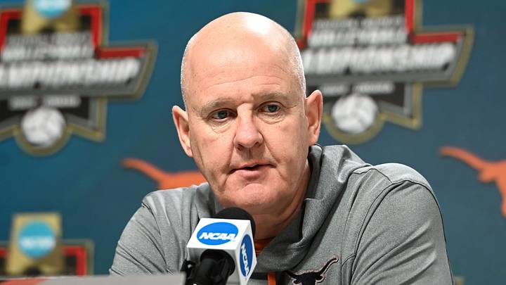 Dec 16, 2022; Omaha, Nebraska, US; Texas Longhorns head coach Jerritt Elliott answers questions during the press conference the day before the championship match at the CHI Health Center. Mandatory Credit: Steven Branscombe-USA TODAY Sports Dec 16, 2022; Omaha, Nebraska, US; Texas Longhorns head coach Jerritt Elliott answers questions during the press conference the day before the championship match at the CHI Health Center. Mandatory Credit: Steven Branscombe-USA TODAY Sports