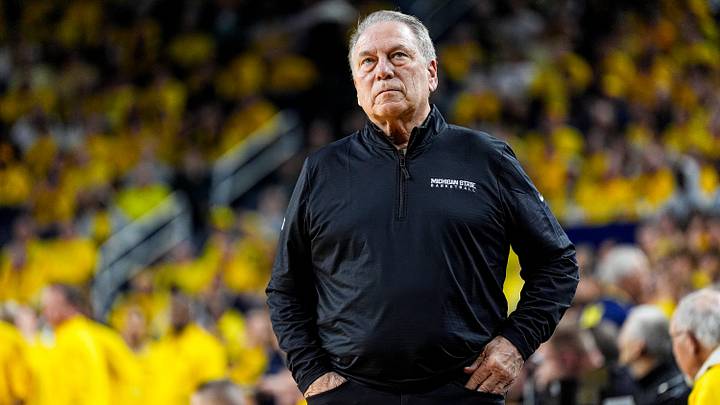 Michigan State head coach Tom Izzo looks on after a play against Michigan during the first half at Crisler Center in Ann Arbor on Sunday, March 8, 2026. Michigan State head coach Tom Izzo looks on after a play against Michigan during the first half at Crisler Center in Ann Arbor on Sunday, March 8, 2026.
