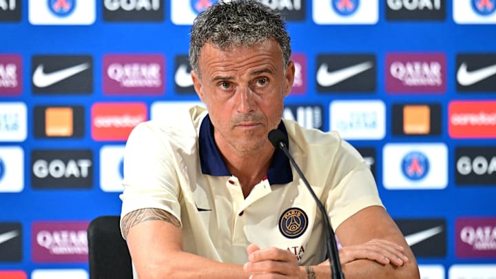 Luis Enrique lors de la conférence de presse d'avant match face a Toulouse.