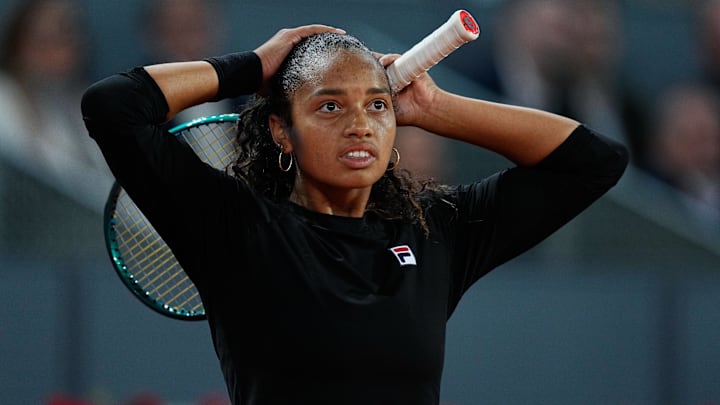 Robin Montgomery of Unites States in action against Aryna Sabalenka of Belarus during the Mutua Madrid Open 2024,