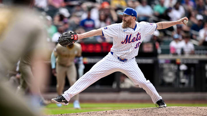 New York City, New York, USA; New York Mets pitcher Jake Diekman (30) pitches against the San Diego Padres during the eighth inning at Citi Field.