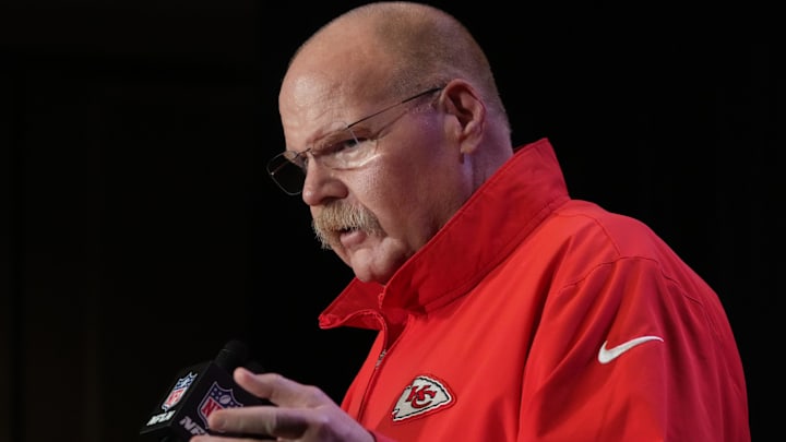 Kansas City Chiefs head coach Andy Reid speaks in a press conference ahead of Super Bowl LIX at New Orleans Marriott.