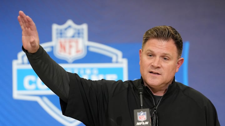 Green Bay Packers general manager Brian Gutekunst speaks at the NFL Scouting Combine at the Indiana Convention Center. Green Bay Packers general manager Brian Gutekunst speaks at the NFL Scouting Combine at the Indiana Convention Center.