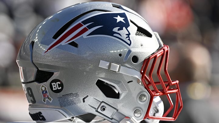 Nov 2, 2025; Foxborough, Massachusetts, USA; Detail view of a New England Patriots helmet prior to the game against the Atlanta Falcons at Gillette Stadium. Mandatory Credit: Eric Canha-Imagn Images Nov 2, 2025; Foxborough, Massachusetts, USA; Detail view of a New England Patriots helmet prior to the game against the Atlanta Falcons at Gillette Stadium. Mandatory Credit: Eric Canha-Imagn Images