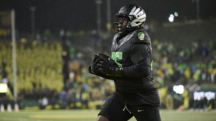 Athletic offensive tackle Gernorris Wilson is the all-time Oregon leader in touchdown catches by an offensive lineman. A redshirt sophomore from Lakeland, Florida, he's a likely starter next season. Athletic offensive tackle Gernorris Wilson is the all-time Oregon leader in touchdown catches by an offensive lineman. A redshirt sophomore from Lakeland, Florida, he's a likely starter next season.