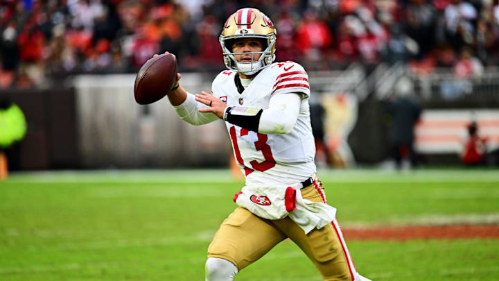 Nov 30, 2025; Cleveland, Ohio, USA; San Francisco 49ers quarterback Brock Purdy (13) makes a pass during the second half against the Cleveland Browns at Huntington Bank Field. Mandatory Credit: Ken Blaze-Imagn Images Nov 30, 2025; Cleveland, Ohio, USA; San Francisco 49ers quarterback Brock Purdy (13) makes a pass during the second half against the Cleveland Browns at Huntington Bank Field. Mandatory Credit: Ken Blaze-Imagn Images