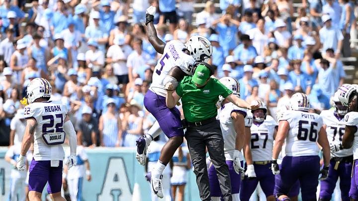 James Madison linebacker Trent Hendrick celebrates a fumble recovery James Madison linebacker Trent Hendrick celebrates a fumble recovery