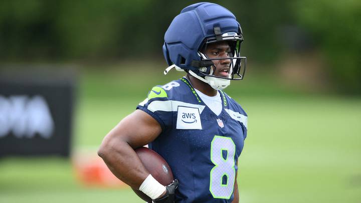 Jul 25, 2026; Renton, WA, USA; Seattle Seahawks running back Jadarian Price (8) during the first training camp at Virginia Mason Athletic Center. Mandatory Credit: Steven Bisig-Imagn Images Jul 25, 2026; Renton, WA, USA; Seattle Seahawks running back Jadarian Price (8) during the first training camp at Virginia Mason Athletic Center. Mandatory Credit: Steven Bisig-Imagn Images