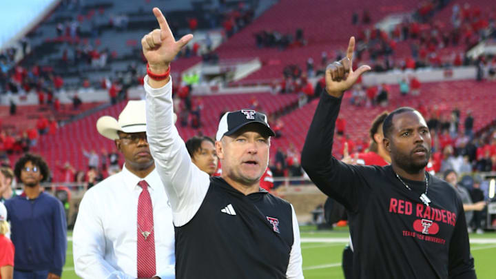 Texas Tech Red Raiders head coach Joey McGuire after a game against the Baylor Bears at Jones AT&T Stadium and Cody Campbell Field. Mandatory Credit: Michael C. Johnson-Imagn Images Texas Tech Red Raiders head coach Joey McGuire after a game against the Baylor Bears at Jones AT&T Stadium and Cody Campbell Field. Mandatory Credit: Michael C. Johnson-Imagn Images