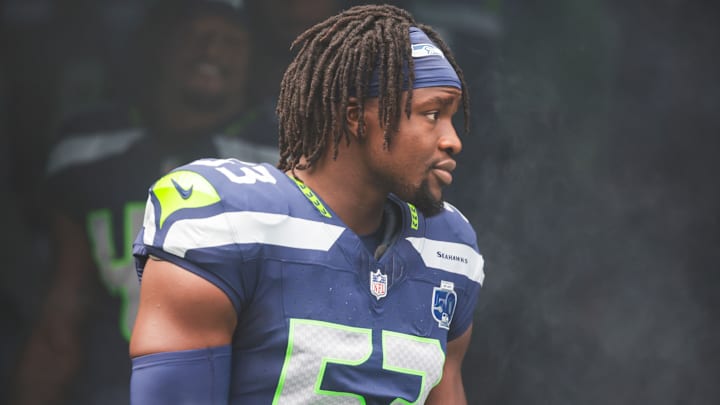Sep 7, 2025; Seattle, Washington, USA; Seattle Seahawks linebacker Boye Mafe (53) stands outside the tunnel during player introductions against the San Francisco 49ers at Lumen Field. Sep 7, 2025; Seattle, Washington, USA; Seattle Seahawks linebacker Boye Mafe (53) stands outside the tunnel during player introductions against the San Francisco 49ers at Lumen Field.