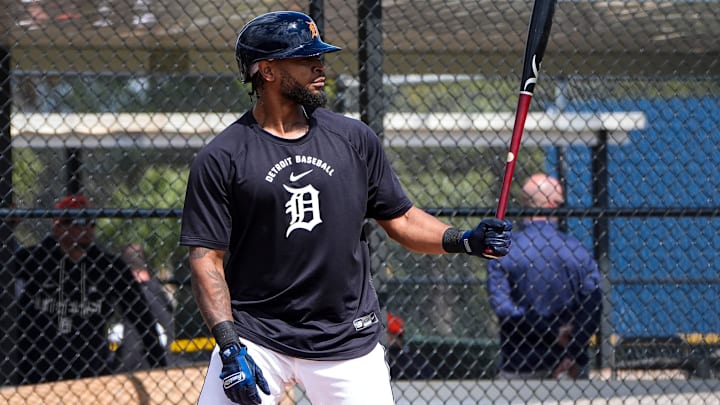Detroit Tigers outfielder Corey Julks throws at live batting practice during spring training at TigerTown in Lakeland, Fla. on Thursday, Feb. 19, 2026. Detroit Tigers outfielder Corey Julks throws at live batting practice during spring training at TigerTown in Lakeland, Fla. on Thursday, Feb. 19, 2026.