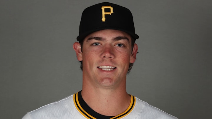 Feb 18, 2025; Bradenton, FL, USA; Pittsburgh Pirates pitcher Hunter Barco (89) poses for a photo during media day at Pirate City. Mandatory Credit: Kim Klement Neitzel-Imagn Images