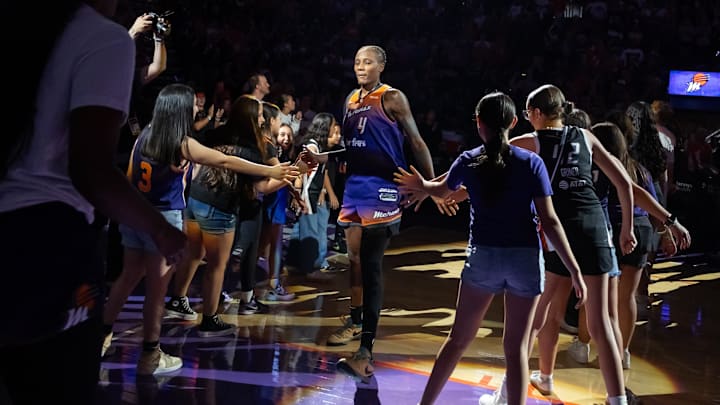 Aug 7, 2025; Phoenix, Arizona, USA; Phoenix Mercury forward Natasha Mack (4) against the Indiana Fever during WNBA game at PHX Arena. Mandatory Credit: Mark J. Rebilas-Imagn Images Aug 7, 2025; Phoenix, Arizona, USA; Phoenix Mercury forward Natasha Mack (4) against the Indiana Fever during WNBA game at PHX Arena. Mandatory Credit: Mark J. Rebilas-Imagn Images