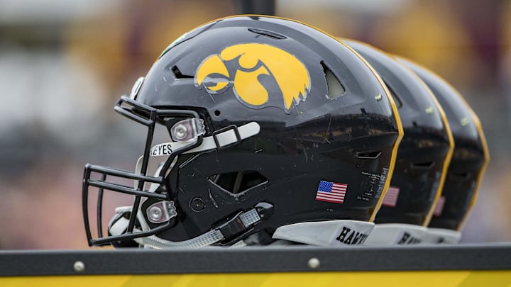 Oct 6, 2018; Minneapolis, MN, USA; A general view of the Iowa Hawkeyes helmets before a game against the Minnesota Golden Gophers at TCF Bank Stadium. Mandatory Credit: Jesse Johnson-Imagn Images Oct 6, 2018; Minneapolis, MN, USA; A general view of the Iowa Hawkeyes helmets before a game against the Minnesota Golden Gophers at TCF Bank Stadium. Mandatory Credit: Jesse Johnson-Imagn Images