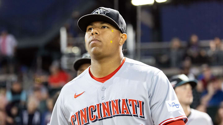Nov 9, 2025; Mesa, AZ, USA; Cincinnati Reds catcher Alfredo Duno during the Arizona Fall League Fall Stars Game at Sloan Park. Mandatory Credit: Mark J. Rebilas-Imagn Images