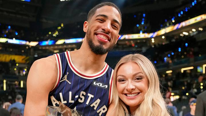 Feb 18, 2024; Indianapolis, Indiana, USA; Eastern Conference guard Tyrese Haliburton (0) of the Indiana Pacers and girlfriend Jade Jones after the 73rd NBA All Star game at Gainbridge Fieldhouse. Mandatory Credit: Kyle Terada-USA TODAY Sports Feb 18, 2024; Indianapolis, Indiana, USA; Eastern Conference guard Tyrese Haliburton (0) of the Indiana Pacers and girlfriend Jade Jones after the 73rd NBA All Star game at Gainbridge Fieldhouse. Mandatory Credit: Kyle Terada-USA TODAY Sports