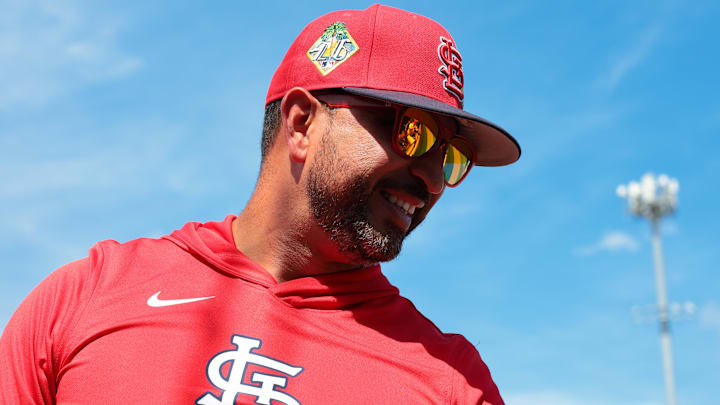 Feb 27, 2026; Jupiter, Florida, USA; St. Louis Cardinals manager Oliver Marmol (37) looks on from the dugout before the game against the New York Mets at Roger Dean Chevrolet Stadium. Mandatory Credit: Sam Navarro-Imagn Images Feb 27, 2026; Jupiter, Florida, USA; St. Louis Cardinals manager Oliver Marmol (37) looks on from the dugout before the game against the New York Mets at Roger Dean Chevrolet Stadium. Mandatory Credit: Sam Navarro-Imagn Images