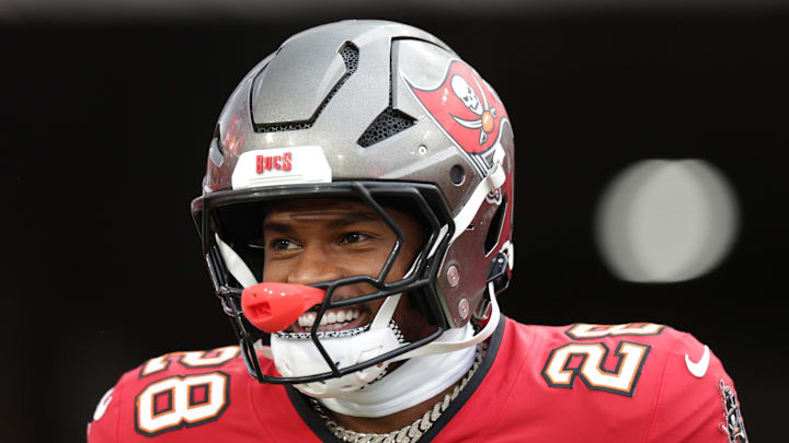 Tampa Bay Buccaneers safety Shilo Sanders takes the field for warmups before a preseason game against the Tennessee Titans.