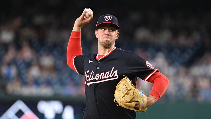 Jun 5, 2025; Washington, District of Columbia, USA; Washington Nationals relief pitcher Jackson Rutledge (79) throws a pitch during the sixth inning against the Chicago Cubs at Nationals Park. Mandatory Credit: Rafael Suanes-Imagn Images
