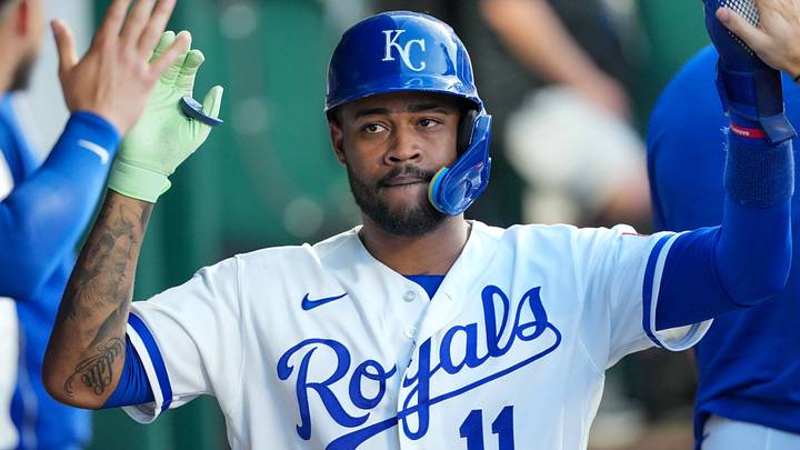 Jun 9, 2026; Kansas City, Missouri, USA; Kansas City Royals third baseman Maikel Garcia (11) celebrates in the dugout after scoring against the Texas Rangers during the sixth inning at Kauffman Stadium. Mandatory Credit: Denny Medley-Imagn Images Jun 9, 2026; Kansas City, Missouri, USA; Kansas City Royals third baseman Maikel Garcia (11) celebrates in the dugout after scoring against the Texas Rangers during the sixth inning at Kauffman Stadium. Mandatory Credit: Denny Medley-Imagn Images