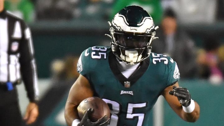 Jan 21, 2023; Philadelphia, Pennsylvania, USA; Philadelphia Eagles running back Boston Scott (35)