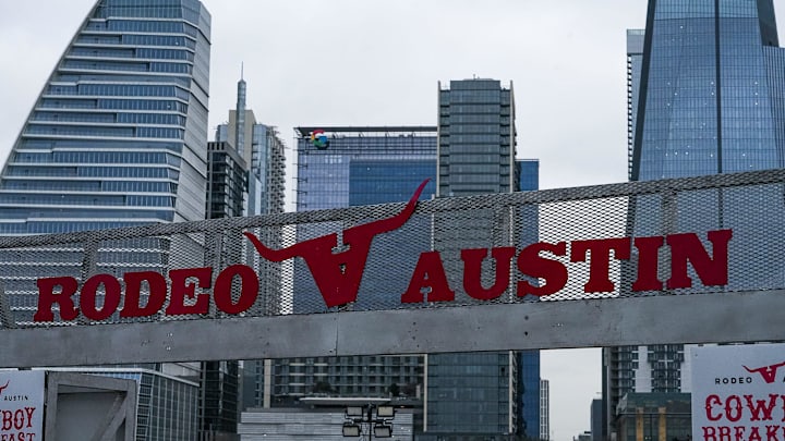 A Rodeo Austin sign is displayed at Cowboy Breakfast outside the Long Center on Friday, March 7, 2025 in Austin. A Rodeo Austin sign is displayed at Cowboy Breakfast outside the Long Center on Friday, March 7, 2025 in Austin.