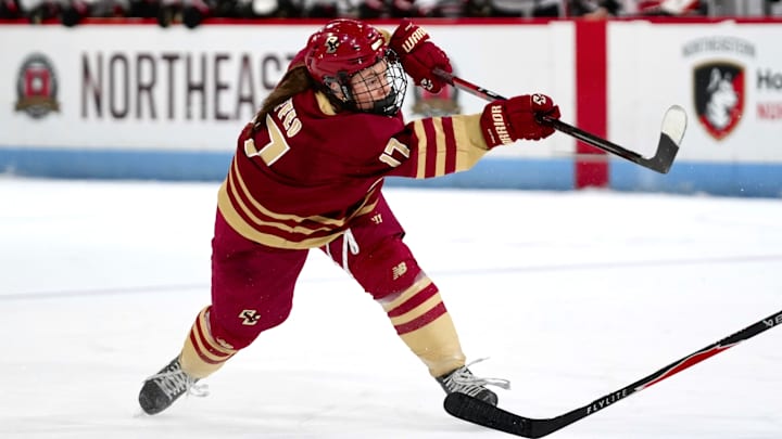 Olivia Maffeo takes a shot at Matthews Arena on Dec. 6, 2025.