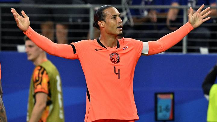  June 14, 2026; Arlington, Texas, U.S.; Netherlands' Virgil van Dijk celebrates scoring their first goal.  Mandatory Credit: Jerome Miron-Imagn Images 