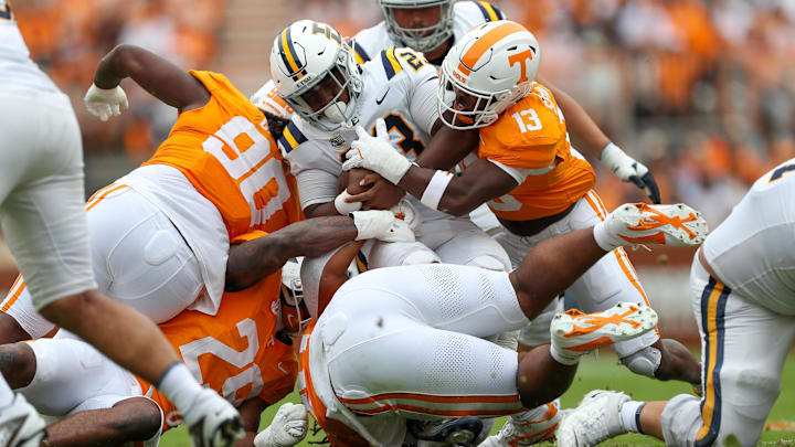 East Tennessee State Buccaneers running back Khalil Eichelberger (23) will enter the college football transfer portal.