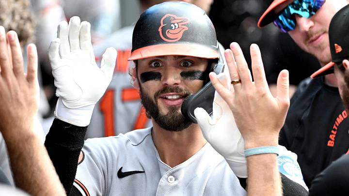Jun 6, 2026; Toronto, Ontario, CAN;  Baltimore Orioles left fielder Blaze Alexander (23) celebrates with team mates in the dugout after hitting a solo home run against the Toronto Blue Jays in the seventh inning at Rogers Centre. Mandatory Credit: Dan Hamilton-Imagn Images