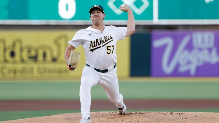 Aug 12, 2025; West Sacramento, California, USA; Athletics starting pitcher Jacob Lopez (57) throws a pitch during the first inning against the Tampa Bay Rays at Sutter Health Park. Mandatory Credit: Sergio Estrada-Imagn Images Aug 12, 2025; West Sacramento, California, USA; Athletics starting pitcher Jacob Lopez (57) throws a pitch during the first inning against the Tampa Bay Rays at Sutter Health Park. Mandatory Credit: Sergio Estrada-Imagn Images