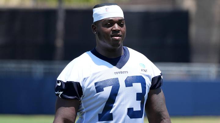 Dallas Cowboys offensive tackle Tyler Smith during training camp at the River Ridge Fields. Dallas Cowboys offensive tackle Tyler Smith during training camp at the River Ridge Fields.