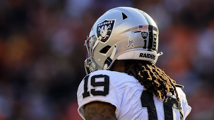 Nov 3, 2024; Cincinnati, Ohio, USA; A general view of the helmet of Las Vegas Raiders wide receiver DJ Turner (19) during the second half in the game against the Cincinnati Bengals at Paycor Stadium. Mandatory Credit: Katie Stratman-Imagn Images Nov 3, 2024; Cincinnati, Ohio, USA; A general view of the helmet of Las Vegas Raiders wide receiver DJ Turner (19) during the second half in the game against the Cincinnati Bengals at Paycor Stadium. Mandatory Credit: Katie Stratman-Imagn Images