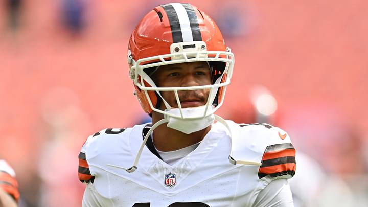 Aug 22, 2026; Cleveland, Ohio, USA; Cleveland Browns wide receiver Denzel Boston (12) at Huntington Bank Field. Mandatory Credit: Ken Blaze-Imagn Images