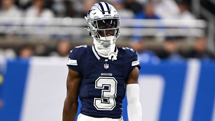Dec 4, 2025; Detroit, Michigan, USA; Dallas Cowboys wide receiver George Pickens (3) during the first half against the Detroit Lions at Ford Field. Mandatory Credit: Lon Horwedel-Imagn Images