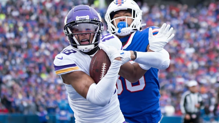 Nov 13, 2022; Orchard Park, New York, USA; Minnesota Vikings wide receiver Justin Jefferson (18) and