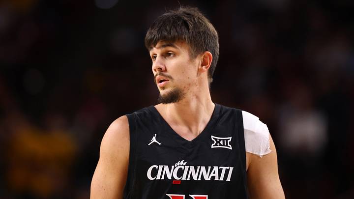 Jan 24, 2026; Tempe, Arizona, USA; Cincinnati Bearcats guard Kerr Kriisa (11) against the Arizona State Sun Devils at Desert Financial Arena. Mandatory Credit: Mark J. Rebilas-Imagn Images