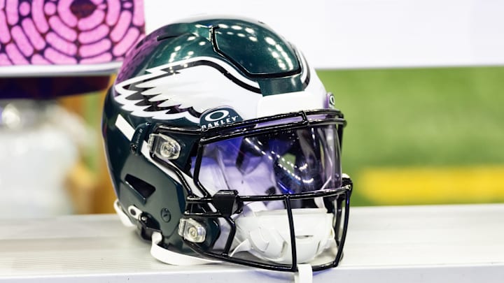 Feb 9, 2025; New Orleans, LA, USA; Detailed view of a Philadelphia Eagles helmet during Super Bowl LIX at Ceasars Superdome. Mandatory Credit: Mark J. Rebilas-Imagn Images Feb 9, 2025; New Orleans, LA, USA; Detailed view of a Philadelphia Eagles helmet during Super Bowl LIX at Ceasars Superdome. Mandatory Credit: Mark J. Rebilas-Imagn Images