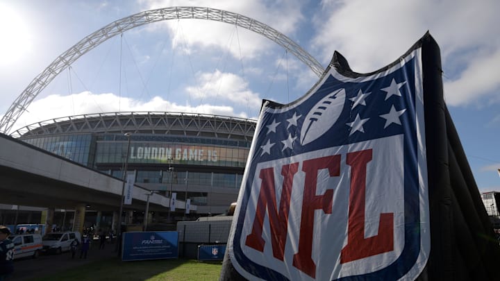 Oct 2, 2016; London, United Kingdom; General view of inflatable NFL shield logo at game 15 of the NFL International Series between the Indianapolis Colts and the Jacksonville Jaguars at Wembley Stadium. Mandatory Credit: Kirby Lee-Imagn Images