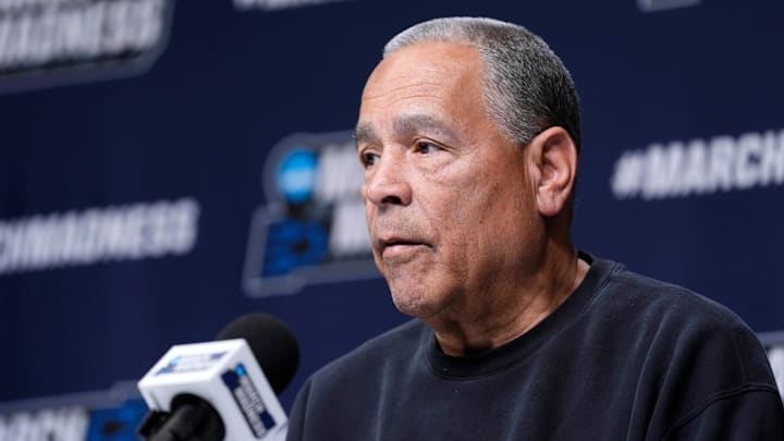 Houston coach Kelvin Sampson speaks during a press conference for the first round of the NCAA basketball tournament at Paycom Center in Oklahoma City, Wednesday, March 18, 2026.