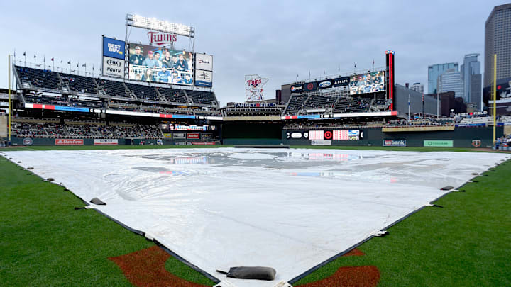 Monday's Philadelphia Phillies-Minnesota Twins game is in a rain delay