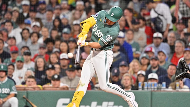 Boston Red Sox right fielder Roman Anthony hits a home run against the Pittsburgh Pirates during the fifth inning at Fenway Park.