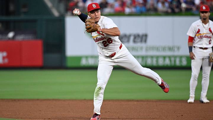 Jul 29, 2026; St. Louis, Missouri, USA; St. Louis Cardinals second baseman JJ Wetherholt (26) throws out Chicago Cubs right fielder Seiya Suzuki (27) (not pictured) at first base in the sixth inning at Busch Stadium. Mandatory Credit: Joe Puetz-Imagn Images Jul 29, 2026; St. Louis, Missouri, USA; St. Louis Cardinals second baseman JJ Wetherholt (26) throws out Chicago Cubs right fielder Seiya Suzuki (27) (not pictured) at first base in the sixth inning at Busch Stadium. Mandatory Credit: Joe Puetz-Imagn Images
