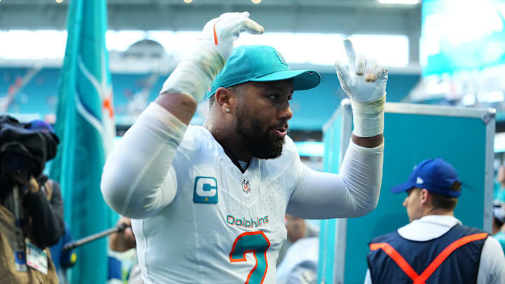 Nov 30, 2025; Miami Gardens, Florida, USA; Miami Dolphins linebacker Bradley Chubb (2) leaves the field following a game against the New Orleans Saints Nov 30, 2025; Miami Gardens, Florida, USA; Miami Dolphins linebacker Bradley Chubb (2) leaves the field following a game against the New Orleans Saints