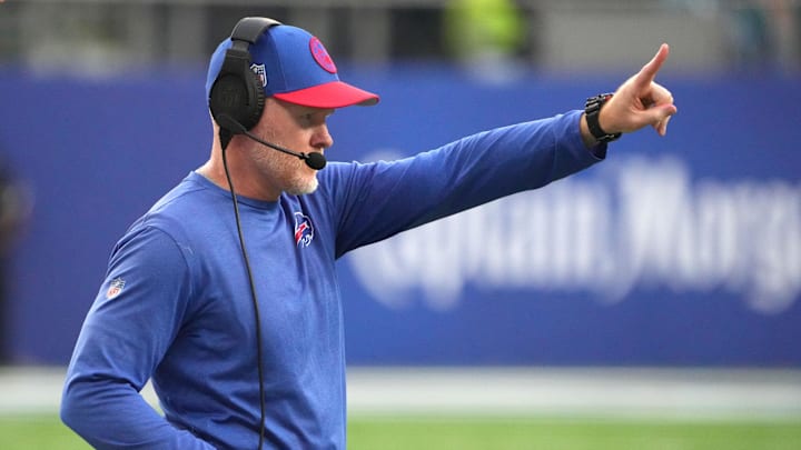 Oct 8, 2023; London United Kingdom; Buffalo Bills coach Sean McDermott gestures during the second